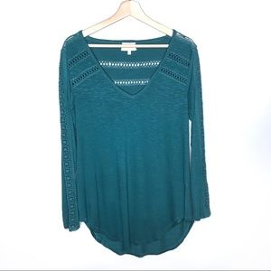 Anthropologie DELETTA long sleeve lace trim top